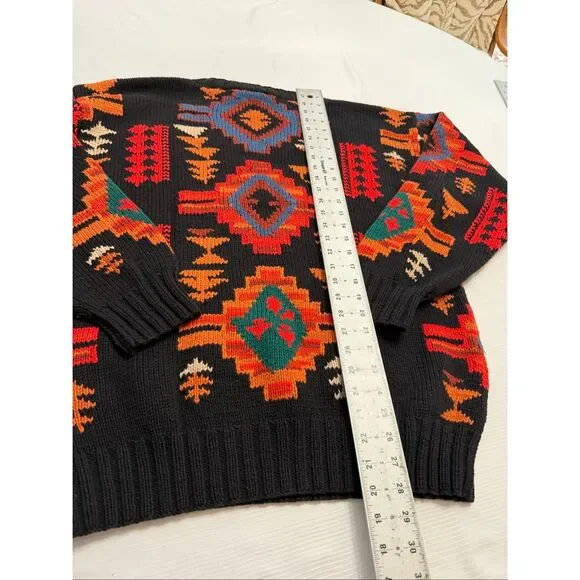 Hammacher Schlemmer Vintage Colorful Aztec Western Style Knit Sweater Size Large